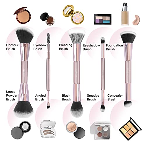 Beasofee Makeup Brushes, Duo End Synthetic Foundation Powder Concealers Eye Shadows Makeup Brush Set Foundation Powder 5Pcs(Rose Gold) #TOP1