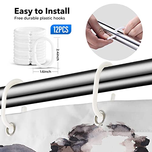 Emvency Shower Curtain Waterproof Adjustable Polyester Fabric Watercolor Cow With Daisy Flower In Its Mouth Farm Animal Portrait Hand 60 X 72 Inches Set With Hooks For Bathroom #TOP4