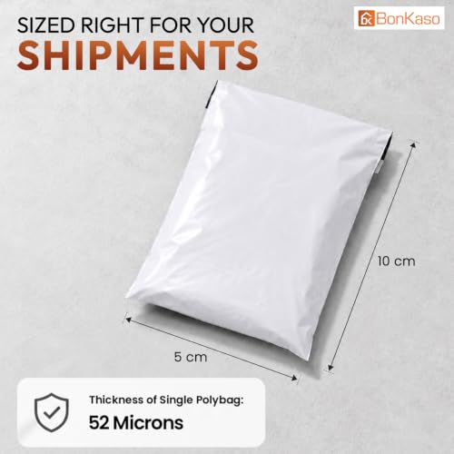 Image of BonKaso Poly Courier Bags 5x10 Inches with POD | 55 Microns Thickness | Tamper Proof & Waterproof | Durable Plastic Packaging Envelopes for Shipping - Pack of 200