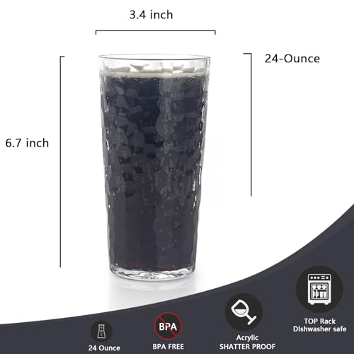 Yalin 24-Ounce Plastic Tumbler Acrylic Drinking Glasses, Reusable Plastic Cups, Stackable, BPA-Free, Shatter Proof, Dishwasher Safe, Set of 8 (Clear) by Yalin - Image 4