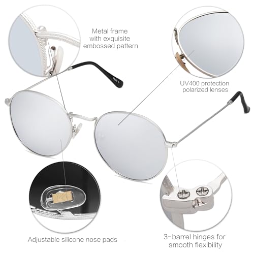 Image of SOJOS Small Round Polarized Sunglasses for Women Men Classic Vintage Shades | Lightweight Stainless Steel Frame UV400 Sun Protection Adjustable Nose Pads SJ1014