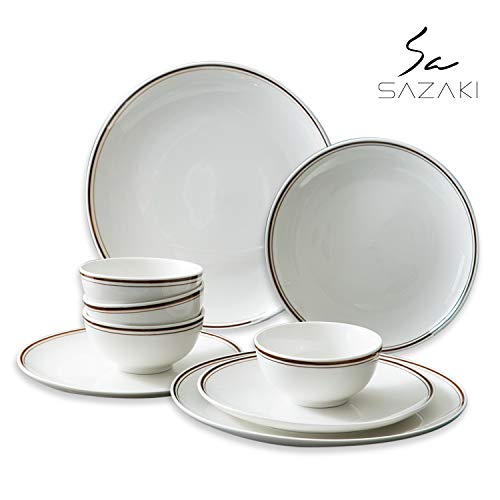 Sazaki 12 Piece Melamine Dinnerware Set for 4, Lightweight Plate & Bowl Set Best for Indoor