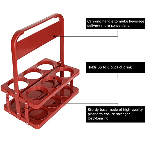 3 PCS Drink Carrier with Handle, Foldable Plastic Beverage Carrier, 6 Cups Reusable Beer Bottle Drink Carriers Holder for Delivery Grubhub Postmates Drivers, Catering, Restaurant (Dark Red)