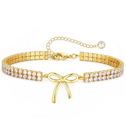 Image of Turandoss Gold Bracelets for Women, Dainty Bow Tennis Bracelets for Women