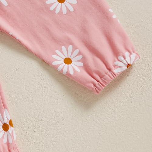 Geagodelia Baby Mädchen 1. Geburtstag Kleidung Babykleidung Outfit Set Langarm Body Strampler + Hose + Stirnband Neugeborene Weiche Babyset 1 Jahr Zweiteiler (Pink Gänseblümchen, 12-18 Monate)