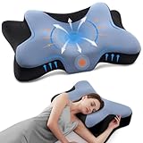 DONAMA Coussins lombaires Oreiller Cervical Ergonomique Mémoire de Forme, Soutien du Cou, pour Dormir sur Le Côté et Le Dos, 66x37x13 cm, Bleu et Blanc