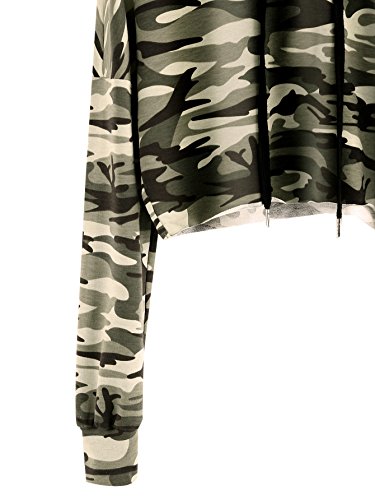 MakeMeChic Women's Long Sleeve Casual Printed Sweatshirt Crop Top Hoodies Camo S