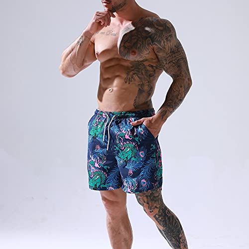 Ymosrh Mens Swim Trunks, Mens Swim Trunks Swim Trunks Men, Short Men's Breathable Print Pants Surf Casual Sports Quick Dry Shorts Swimsuit Short Black Swimsuits Bathingsuit Pocket (L, Blue) #TOP2