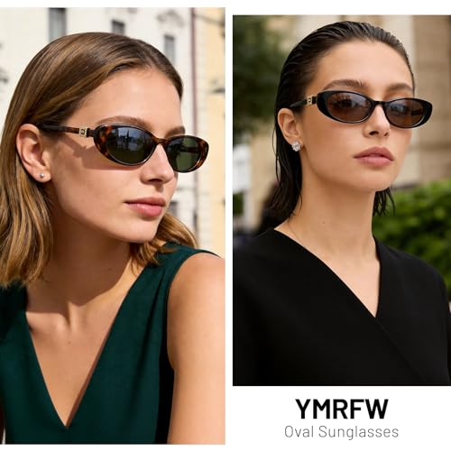 YMRFW Retro Oval Cat Eye Sunglasses for Women Trendy Narrow Small Oval Sun Glasses 90s Vintage Shades — view 3