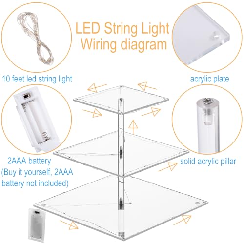 HENABLE 3 Tier Cupcake Stand Cupcake Holder, Acrylic Cupcake Tower with LED Yellow Light for 24 Cupcakes, Dessert Table Display Set for Birthday, Bar, Decor Weddings, Parties Events - Thumbnail 5