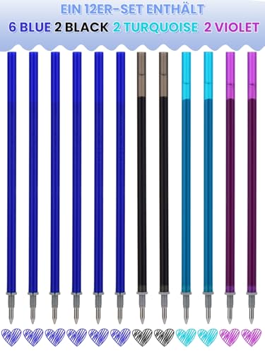 DealKits 12x Mines de Rechange Effaçables Compatibles avec Legami [6 Bleu, 2 Noir, 2 Violet, 2 Turquoise], Pointe 0,7mm, Hauteur 13 cm, Encre Thermosensible – vue 4