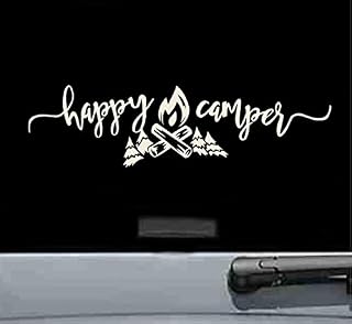 JS Artworks Happy Camper Vinyl Decal Sticker Camp Hiking Camping rv Trailer (Beige)
