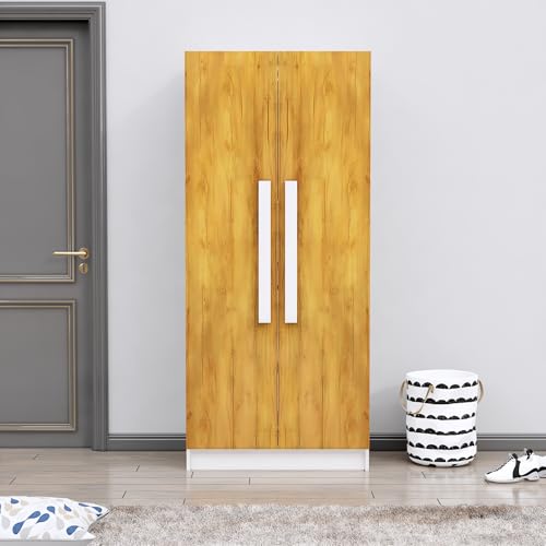 Image of Bniture 2 Door Wardrobe for Bedroom | Almirah for Clothes with 4 Shelves | Spacious Storage Cupboard for Bedroom | Wooden Wardrobe (46D x 80W x 182H CM) | 3 Years Warranty | Frosty White & Giant Wood