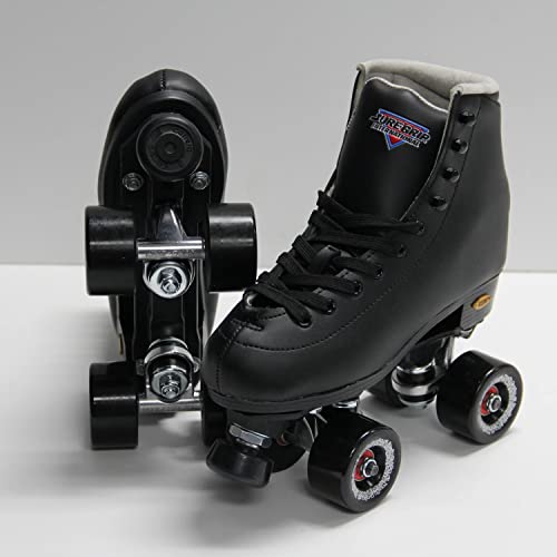 Sure Grip Fame Men & Women Premium Roller Skates Black Leatherette | Stylish Skates For Indoors - Double Structure, Stronger Grip, Extra Long Laces - Suitable For Beginners #TOP1