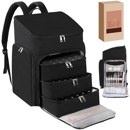 DERSTUEWE Professional Nail Polish Organizer Backpack, Black Storage Case with Multiple Compartments, Portable Travel Carrying Bag for Nail Art Supplies by DERSTUEWE - Used condition - US$69.99