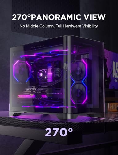 AsiaHorse Pegasus Micro ATX PC Case Dual Chamber 270° Full View Tempered Glass Huge Space MATX Gaming PC Case-360mm Radiator, RTX 40 Compatible, High Airflow Full-Tower MATX Computer Cases-Black - Image 3