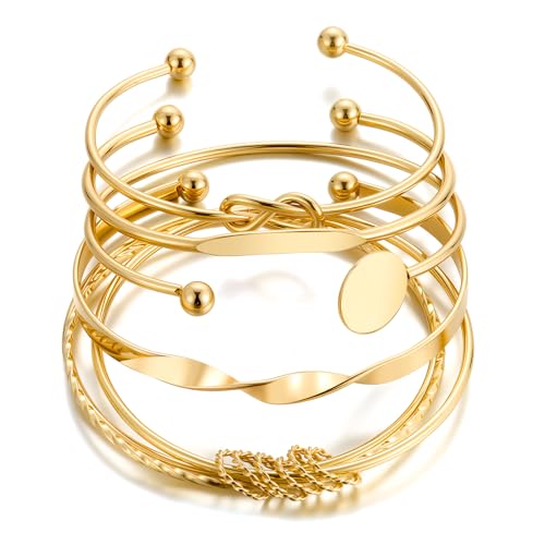 Image of IF ME Gold Bangle Bracelets for Women, Indian Bangles Stackable Set, Multi Layer Textured 18K Gold Plated Chunky Bracelets Boho Jewelrys Set