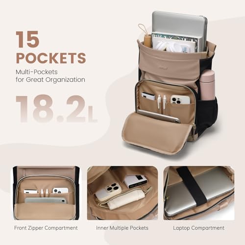 GOLF QUALITY Convertible Backpack Women Carry on Tote Laptop Backpack Bookbag for College Work Nurse Travel, Champagne Brown Black, 16 Inch, Casual by GOLF QUALITY - Used condition - Image 3