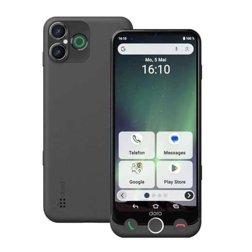 Doro - Aurora A30 Smartphone - Seniorenhandy - Einfach zu bedienen - Hilfetaste mit GPS-Ortung - Hörgerätekompatibel - Inklusive USB-Kabel - Graphit