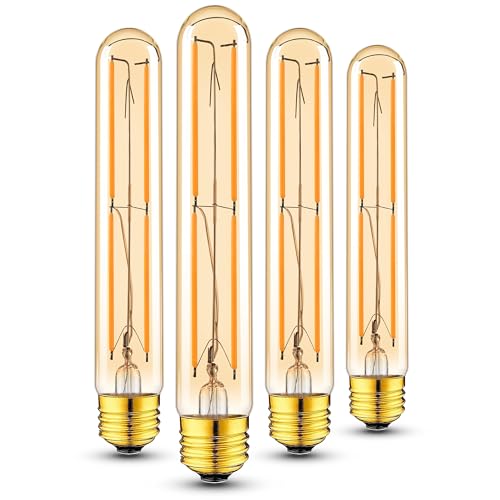 Image of Tubular Light Bulb 7.3 Inch Dimmable T10 LED Bulb E26 6W 60 Watts Edison Bulbs Amber 2200K Warm White,185mm Long for Wall Sconces, Pendant, Livingroom, 4-Pack