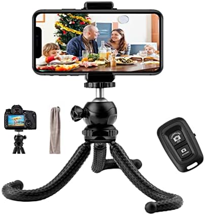 Tymoosty Phone Tripod Stand Flexible, Tripod for iPhone with Wireless Remote, Portable Cell Phone Tripod with Clip, Bendable Tripod for Video Recording