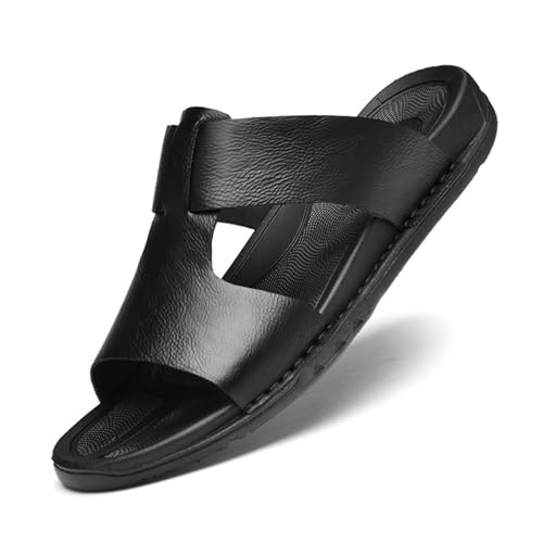 Crepuscute Men's Open Toe Leather Slide Sandals Slip On Comfortable Lightweight Casual Beach Slides Summer Outdoor Sandals