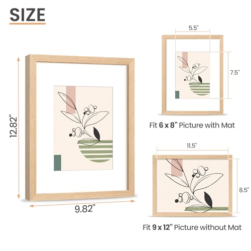 Image of upsimples 9x12 Picture Frame Solid Wooden, Nursery Decor, 1Pack Natural | 100% Solid Wood, Fit 6x8 with Mat and 9 x 12 Photo, Wall Decor or Tabletop Display, Safe For Nursery Kids Room