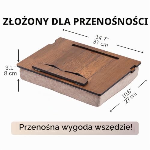 Vigo Wood Stolik na kolana z poduszką i regulacją nachylenia, stojak do czytania książek ze schowkiem (Orzech)