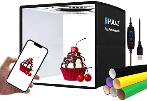 Mini Light Box Photography 9.8 inch/25cm Photo Box PULUZ Portable Photo Studio Dimmable Shooting Tent Kit with 96 LED Lights &12 Colors Backdrops for Small Items Display