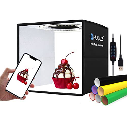 Mini caja de luz para fotografía de 9.8 pulgadas/25 cm caja de fotos PULUZ portátil estudio fotográfico regulable kit de tienda de campaña con 96 luces LED y 12 colores fondos para objetos pequeños Cover