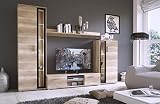 OGGI Mueble de pared para el salón, 4 elementos, armario de salón, diseño moderno, muebles para un hogar acogedor y cómodo, práctico, roble rústico, gris