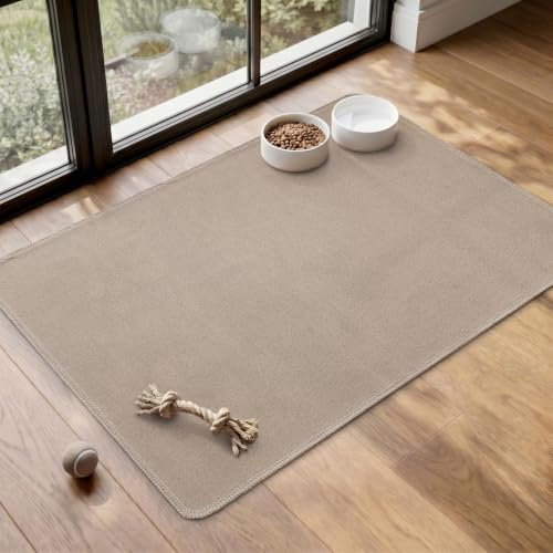 MontVoo Pet Feeding Mat, Absorbent Dog Food Mat, Quick Dry Pet Bowl Mat with Non-Slip PU Backing, Keep Floor Clean from Water&Food Spills, Machine Washable Cat Food Placemat, 32"x45", Beige by MontVoo - Used condition - US$24.28