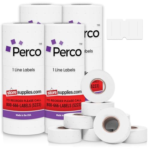 Perco 1 Line White Labels - 32 Rolls, 4 Sleeves, 32,000 Blank Price and Date Gun Labels for Perco 1 Line Price and Date Guns - Made in USA