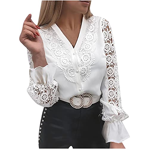 Masrin Damen Hemd Elegante, modische Patchwork-Tops mit ausgehöhlter...