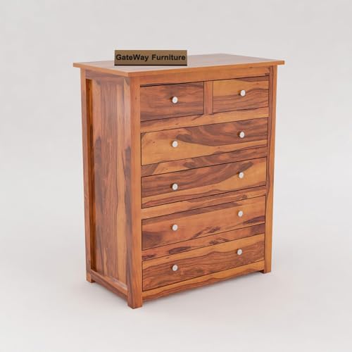 Image of GateWay Furniture Sheesham Wooden Chest of Drawers Wooden Dresser for Bedroom 6 Drawer | Wooden Storage Cabinet | Clothes Storage Organizer | Drawer Chest of Drawers for Living Room (Carter Honey 1)