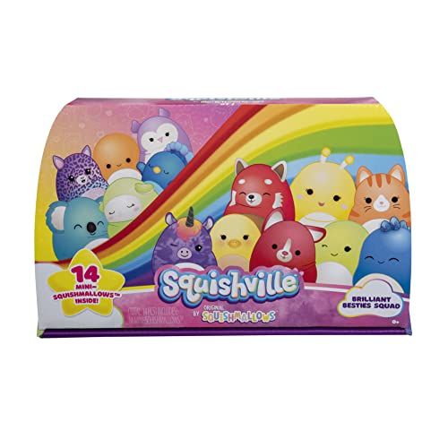 Squishville Mini-Squishmallows Brilliant Besties Multipack - Includes 14 Rainbow 2-Inch Plush, Irresistibly Soft Red Panda, Tabby Cat, Orange Octopus, Duck, Yellow Butterfly, Blue Koala, And More #TOP1