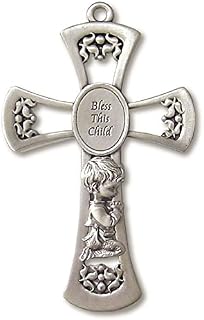 H. J. Sherman Bless This Child BOY Pewter Wall Cross for First Communion