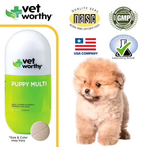 Vet Worthy Puppy Multivitamins - Multivitamin For Puppies To Support Optimum Health & Overall Wellness - Dog Supplement With Iron,Magnesium,Zinc,Vitamin A,B Vitamins - Liver Flavor,60 Chewable Tablets #TOP5
