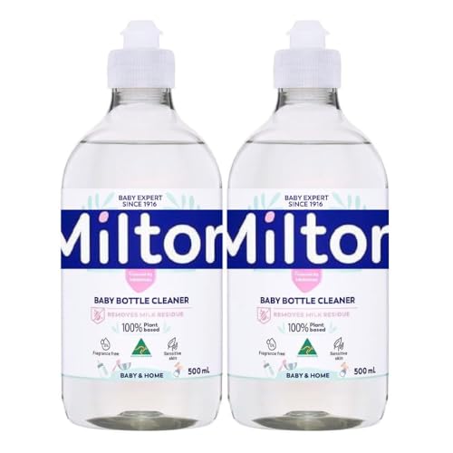 Milton Limpador de biberões de 500 ml, pacote de 2 bicos, película de leite branca, removedor de resíduos, higiene, desinfetante para peles sensíveis com cartão de agradecimento Welari | (2