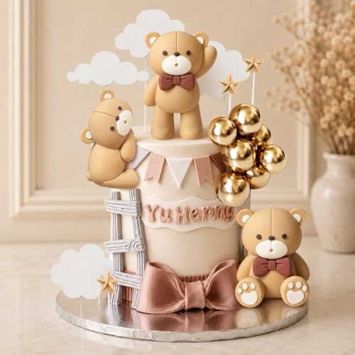 Luxury Beige Brown Bear Cake Decoration Beige Brown Balls Cake Topper by Roaring Good Time - Used condition - Image 4
