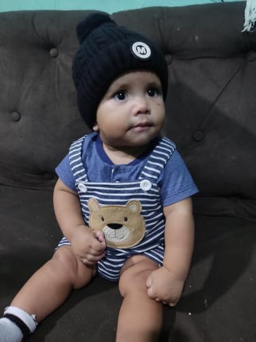 Gorro de Bebê Touca de Criança Forrado de Pelinho Com Pompom Toca Juvenil Chapel de Lã (Acrílico, Pr