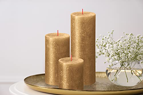 Bolsius 4 Pack Gold Shimmer Metallic Pillar Candles - 2.75 X 7.5 Inches - Premium European Quality - Natural Eco-Friendly Plant-Based Wax - Unscented Dripless Smokeless 85 Hour Party & Wedding Candles #TOP6