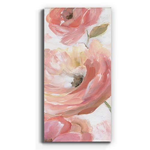 Renditions Gallery Canvas Floral Wall Art Modern Paintings & Prints Decorations Pink Blooming Flowers Glam Vibrant Botanical Wall Hanging Artwork For Bedroom Office Kitchen - 12"X24" Lt43 #TOP19