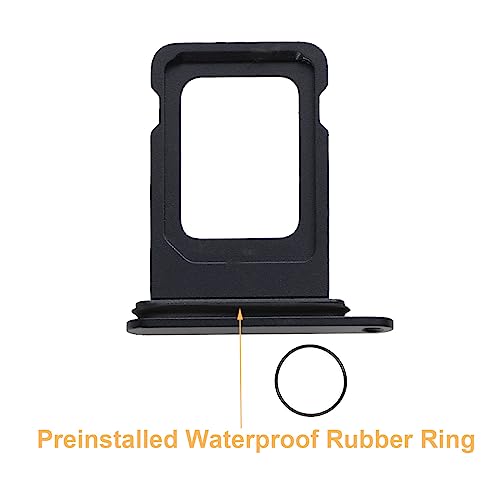 Cemobile SIM Card Tray Slot Holder Replacement for iPhone 12 6.1 Inch (Single SIM Version) with Waterproof Rubber Seal Ring + SIM Card Tray Open Eject Pin (Black) - Image 2