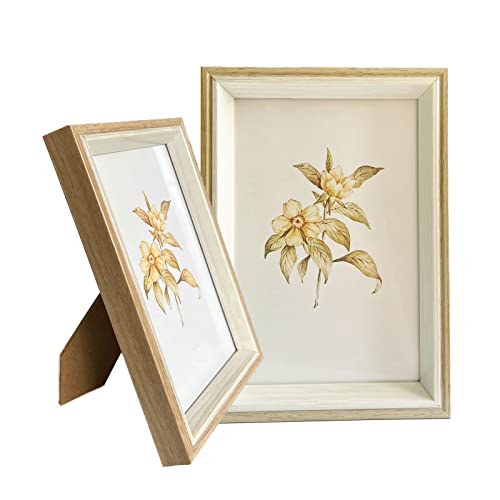 Cadre Photo Bois en MDF 10x15 cm Lot de 2 Cadre Photo Mural, Cadre d'affiche avec Support (Blanc + Bois) Cover