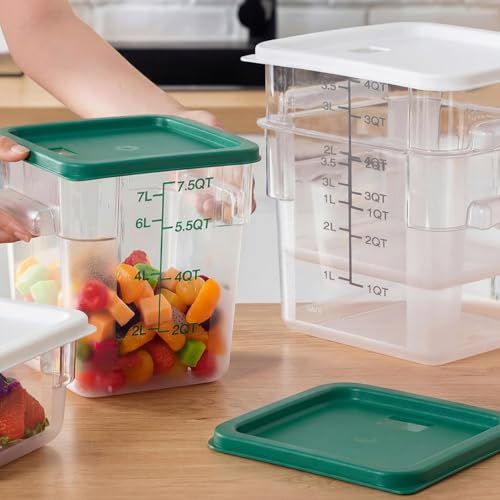 Image of Lallisa 4 Pcs 8qt & 4qt Clear Food Storage Containers with Lids Handles and Scales, Stackable Plastic Square Food Storage Containers for Dough Proofing Baking Kitchen Restaurant(White, Green)