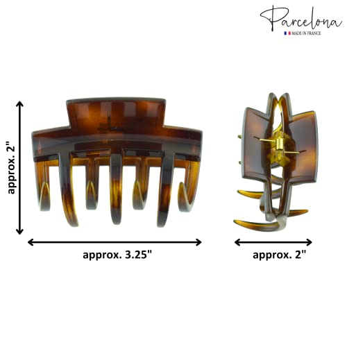 Parcelona French Jumbo Wide Medium 3 1/4" Celluloid No Slip Grip French Jaw Hair Claw Durable Styling Paris Hair Accessories Women Strong Hold Girls Hair Claw Clips, Made In France (Tortoise Shell Brown) #TOP3