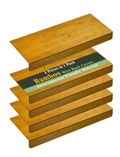 Griplier 5 Pack Bamboo Wire Shelf Covers,0.47in Thick Snap-On Removable Bamboo Wire Rack Covers, Shelf Covers for Shelving Pantry Bathroom Kitchen Closet(30" W X 12" D)