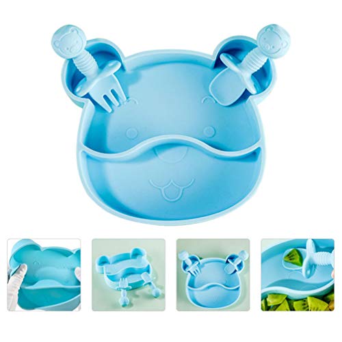 STOBOK Silicone Bebê Dividido Placa Inquebrável Não- Slip 2 Compartimento Placa Com Garfo Colher Lan