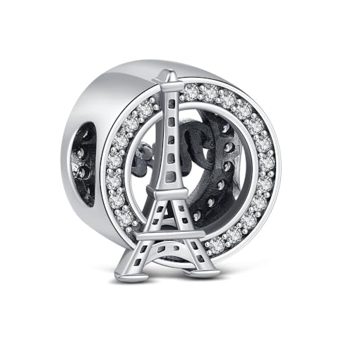 KEQ 925 Sterlingsilber Kollektion Reise und Hobby Kompass Damen Charm Anhängerperlen kompatibel mit Pandora sowie europäischen Armbändern und Halsketten für Frauen (Eifelturm Paris)